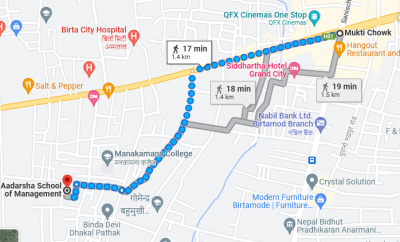 Aadarsha School Of Management location direction from mukti chowk