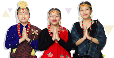 A transparent image of 3 students of Aadarsha School Of Management welcoming with namaste gesture.