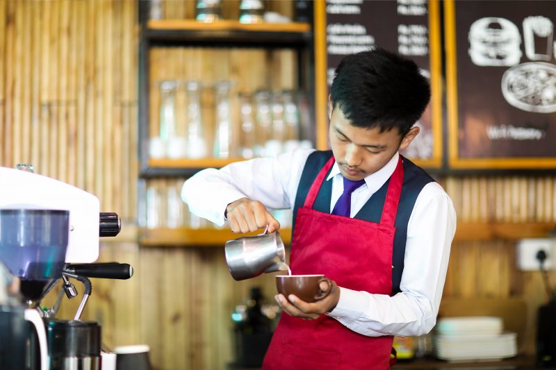 Aadarsha School Of Management Student practicing barista training on course diploma in barista